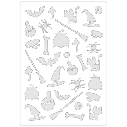 Reusable Stencil - Professional Quality - Witch's Brew Background #2 - Made in the UK - Food Safe Non Adhesive -  White Laser Cut PET Material for Cakes, Cookies, Coffees, Serving Plates
