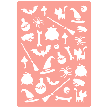 Reusable Stencil - Professional Quality - Witch's Brew Background #2 - Made in the UK - High Adhesive -  Pink Vinyl Material for Glass, Mirrors, Bottles, Tiles, Wood