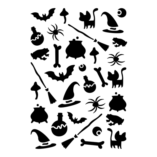 Reusable Stencil - Professional Quality - Witch's Brew Background #2 - Made in the UK - High Adhesive -  Pink Vinyl Material for Glass, Mirrors, Bottles, Tiles, Wood